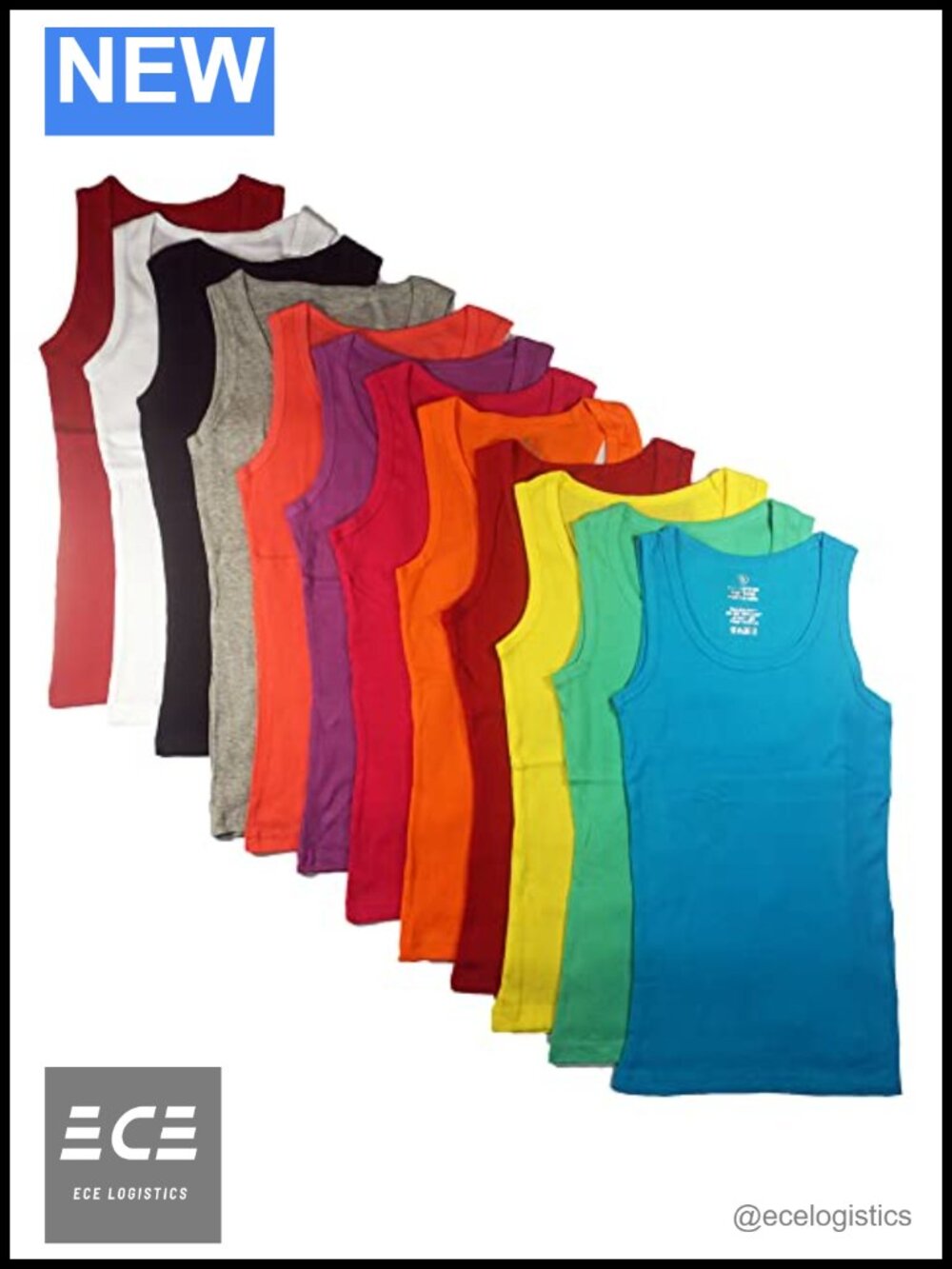 Ribbed 100% Cotton Slim Tank Tops 12 Piece Pack Scoop Neck Sleeveless